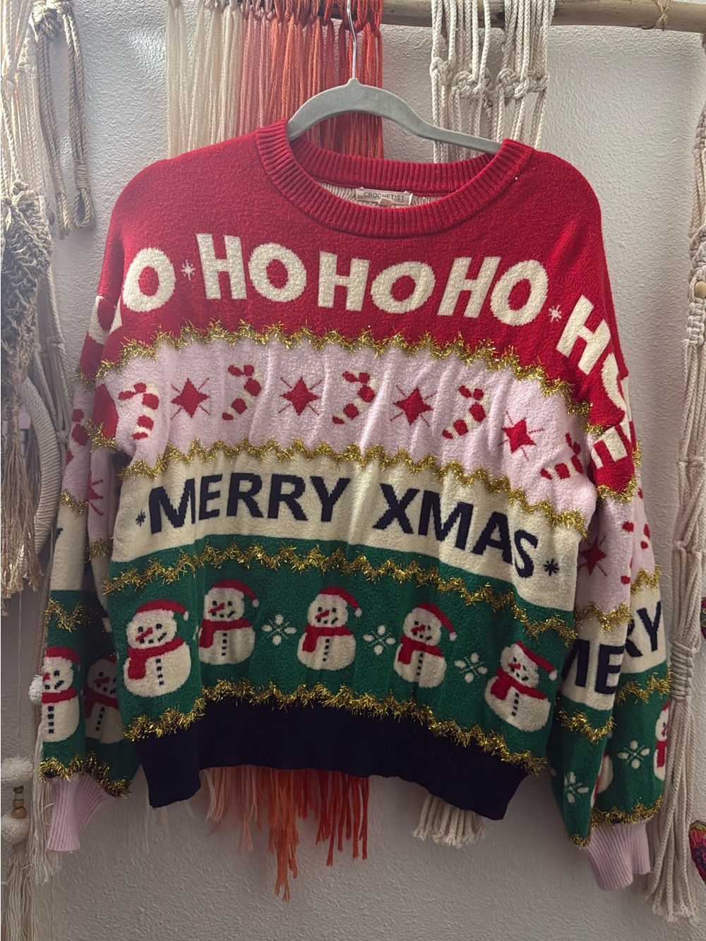 Merry Xmas Novelty Holiday Sweater - Red, Green & White